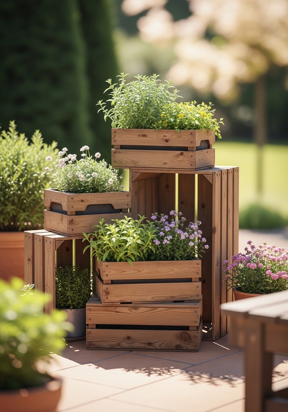 Rustic Wooden Crate Planter Display