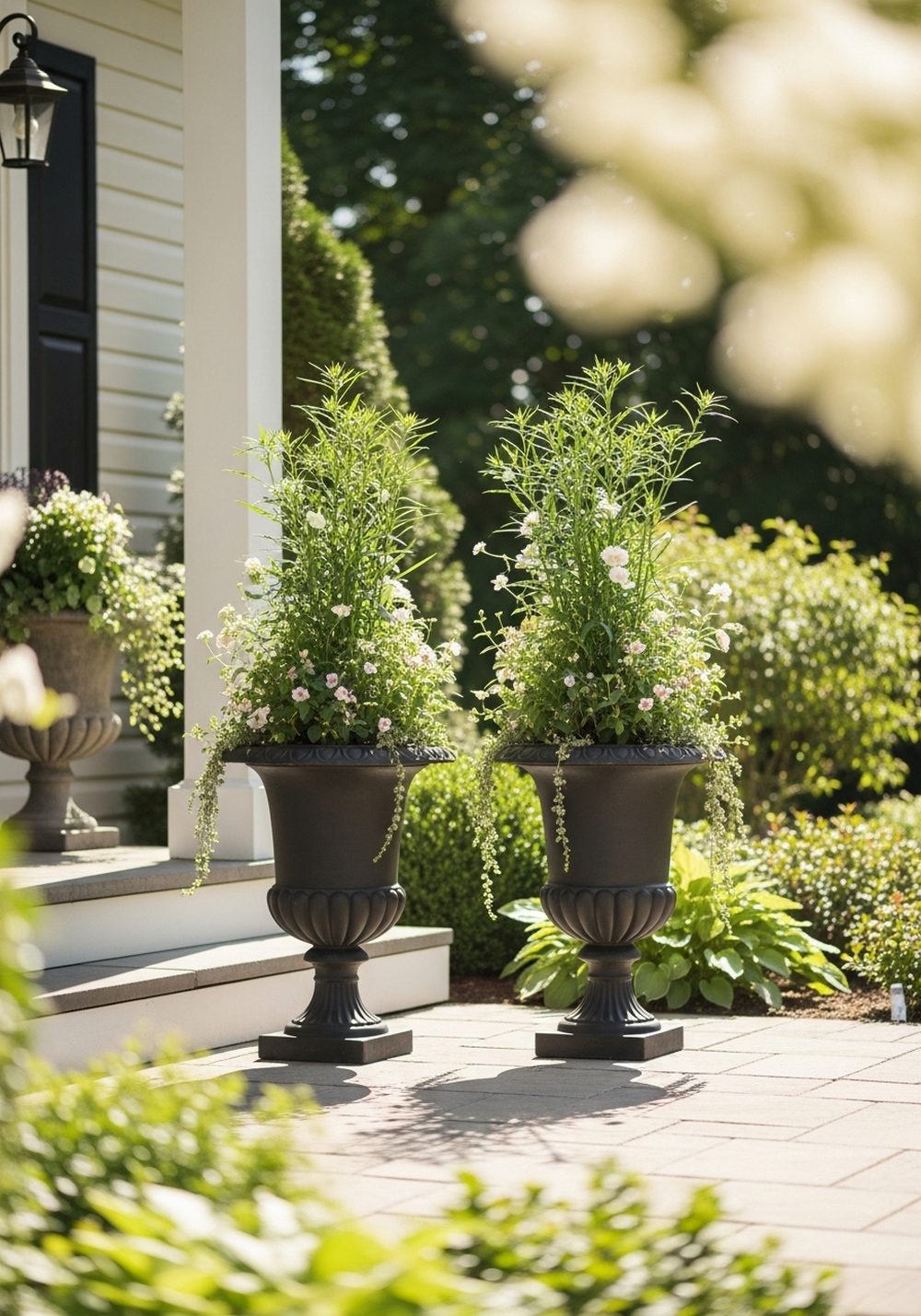 Tall Urn Planters By The Door