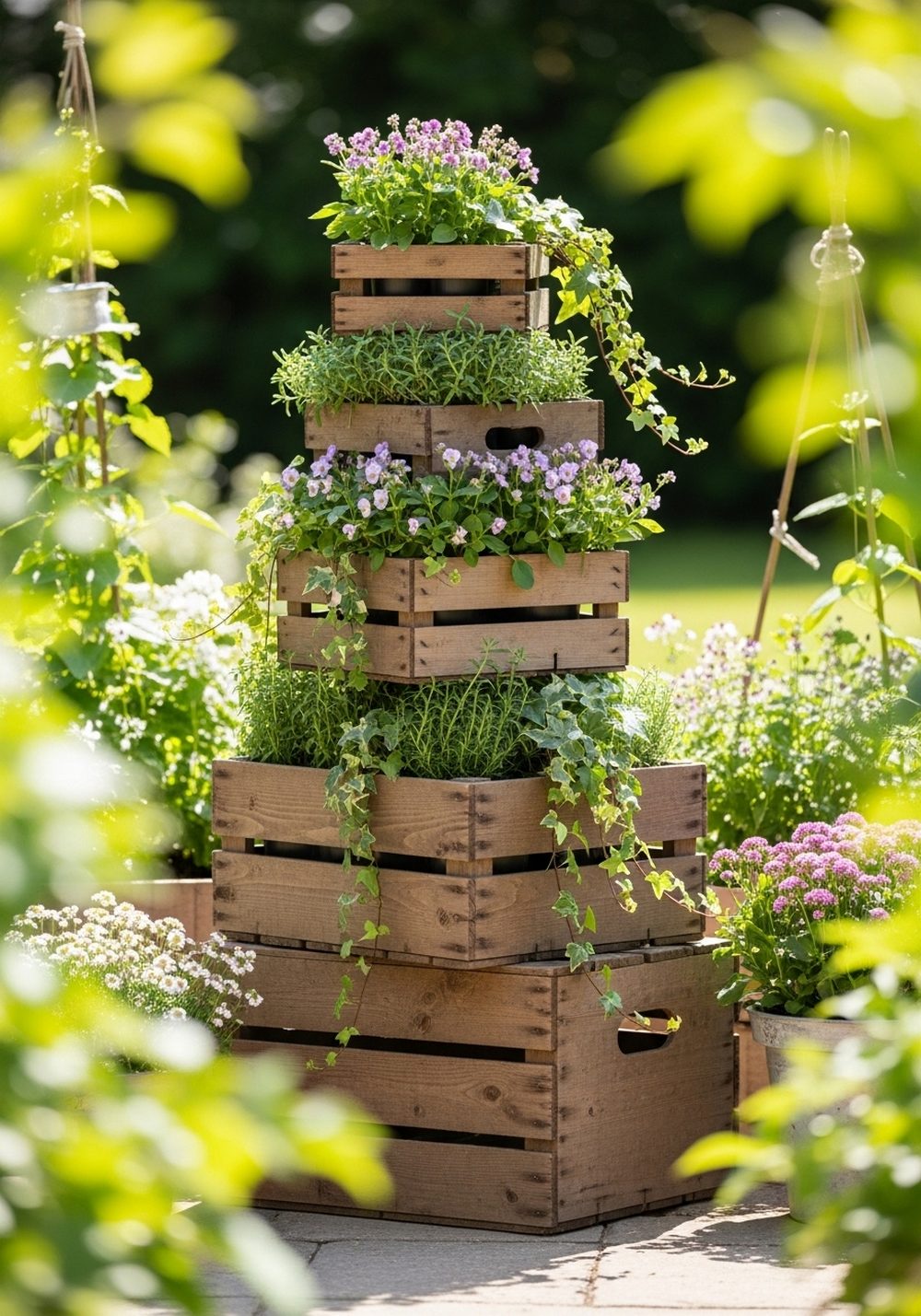 Vintage Crate Planter Display