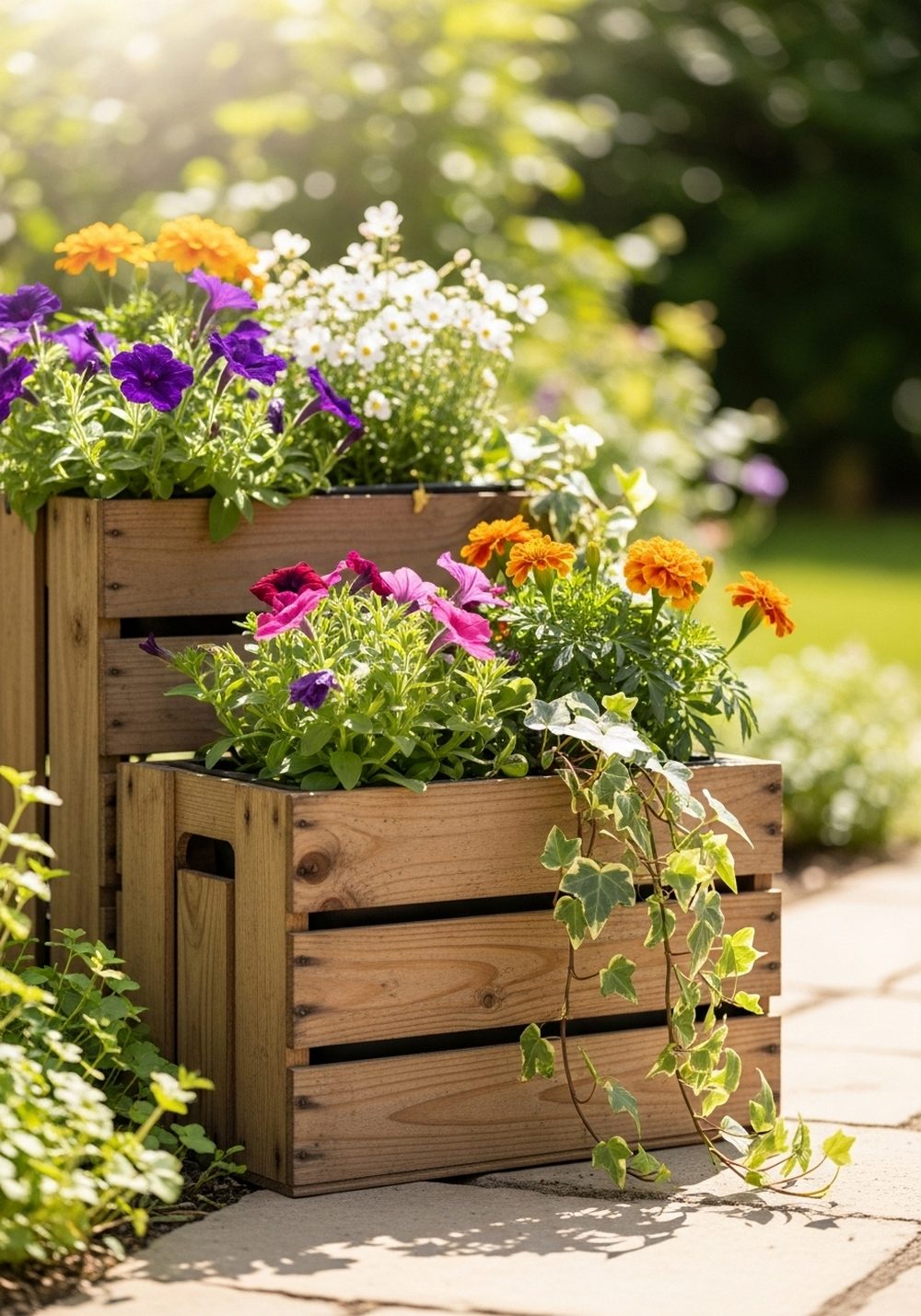 Wooden Crate Flower Planters